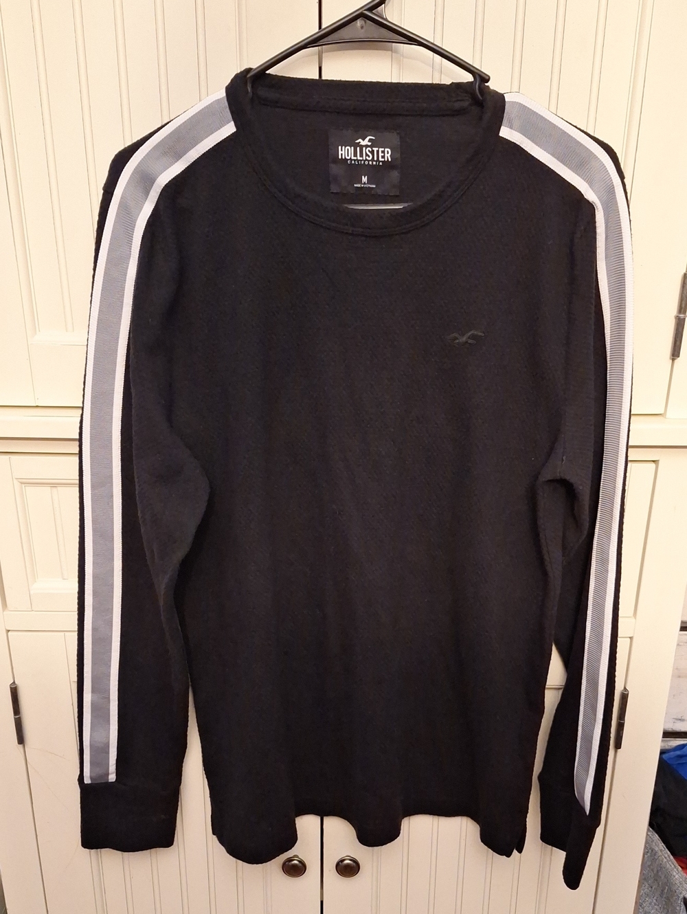 Hollister Black Long-Sleeve Crew with Gray Side Stripes